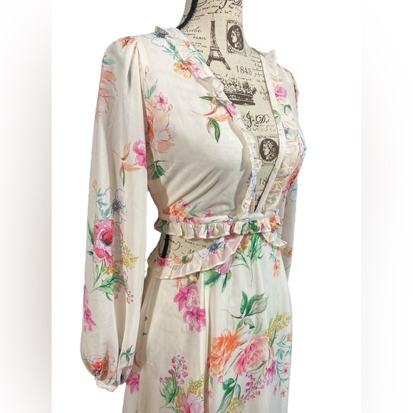 Yumi Kim Spring Floral Long Sleeve Maxi Dress With Open Sides Small - Picture 2 of 8